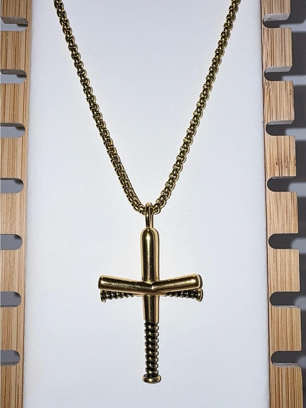 Men's Stainless Steel Gold-Tone Cross Pendant Necklace - Polished Gold